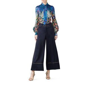 Peter Pilotto Navy Blue Satin High-Rise Wide Leg Culotte Pants Women's Size 6
